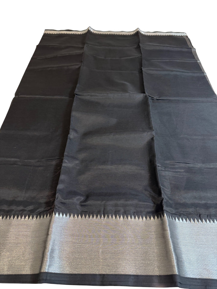 Elegant Black Mangalagiri Silk Cotton Saree with Silver Zari Border