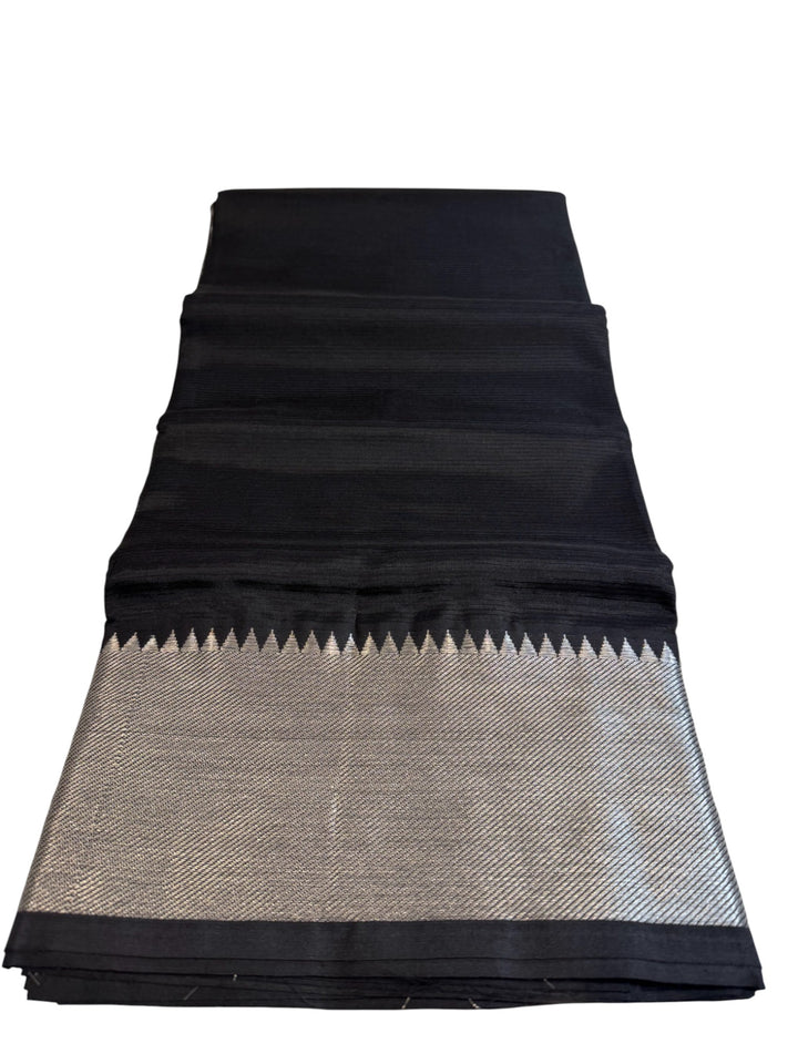 Elegant Black Mangalagiri Silk Cotton Saree with Silver Zari Border