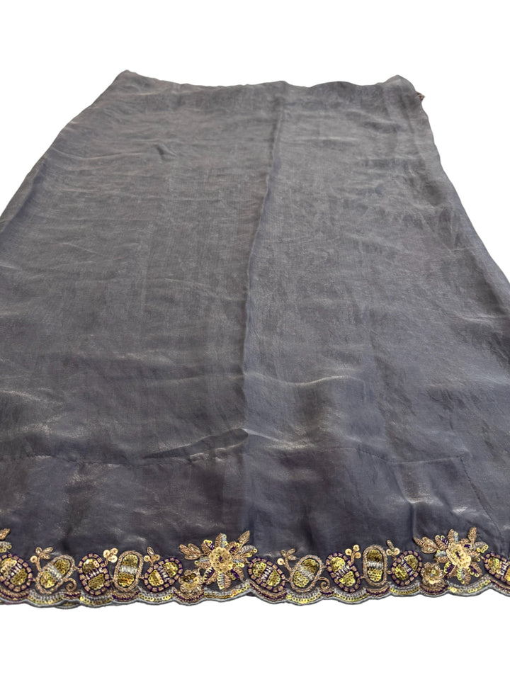 Elegant Grey Space Silk Saree with Heavy Embroidered Blouse