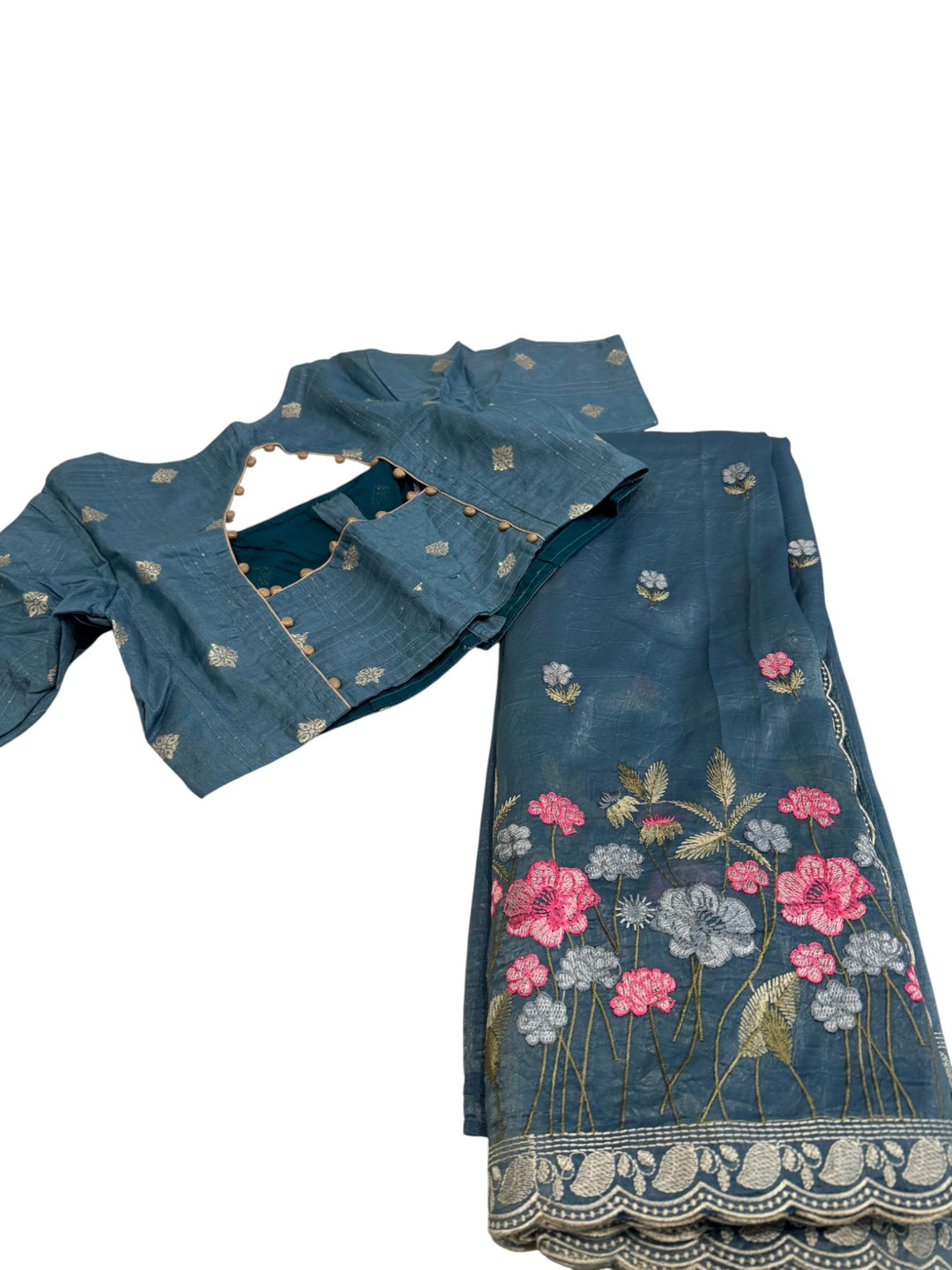 Fancy Soft Tassar Saree with Elegant Floral Embroidery