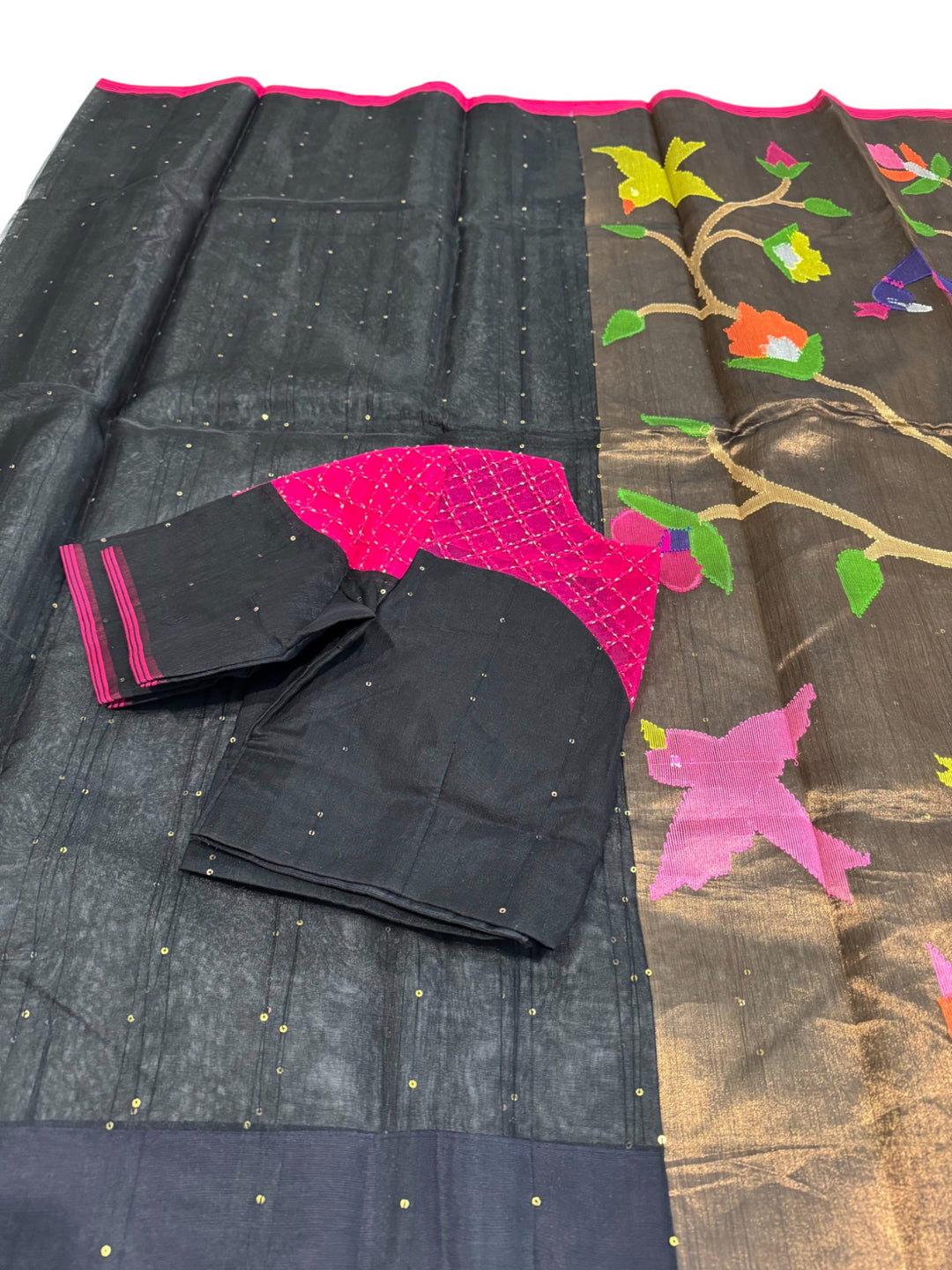 Jamdhani Saree with Stylish Pink Blouse – DC Collections Exclusive