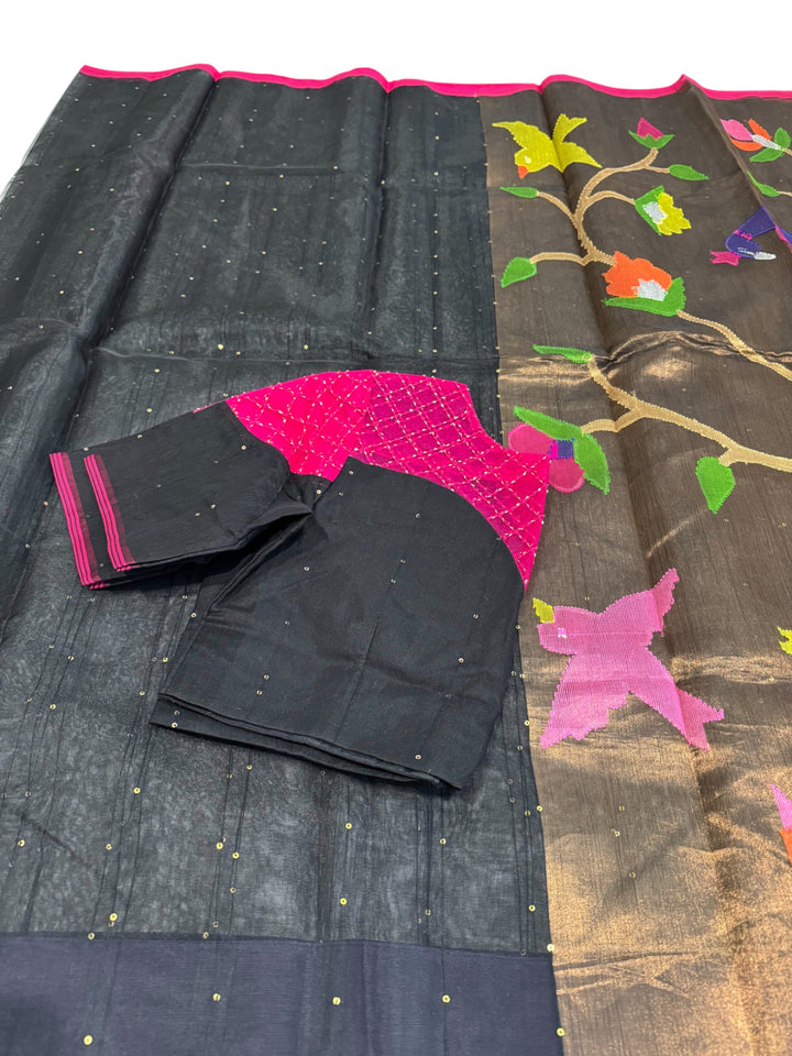 Jamdhani Saree with Stylish Pink Blouse – DC Collections Exclusive