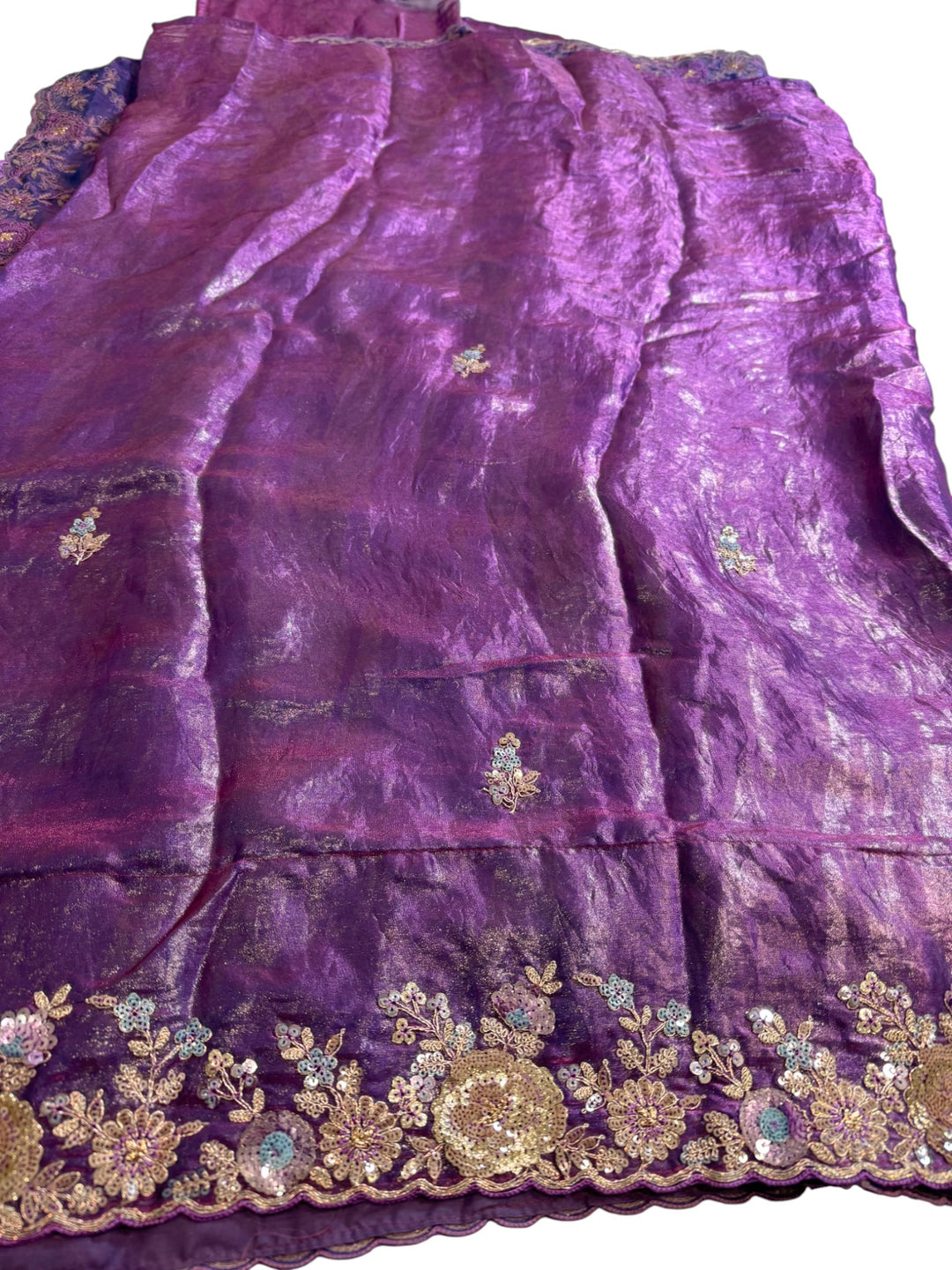 Elegant Lavender Space Silk Saree with Contrast Purple Embroidered Blouse