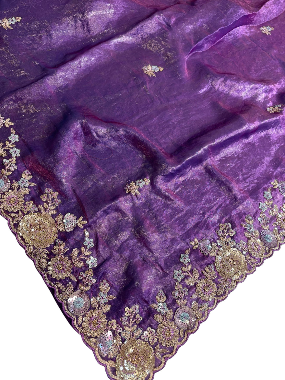 Elegant Lavender Space Silk Saree with Contrast Purple Embroidered Blouse