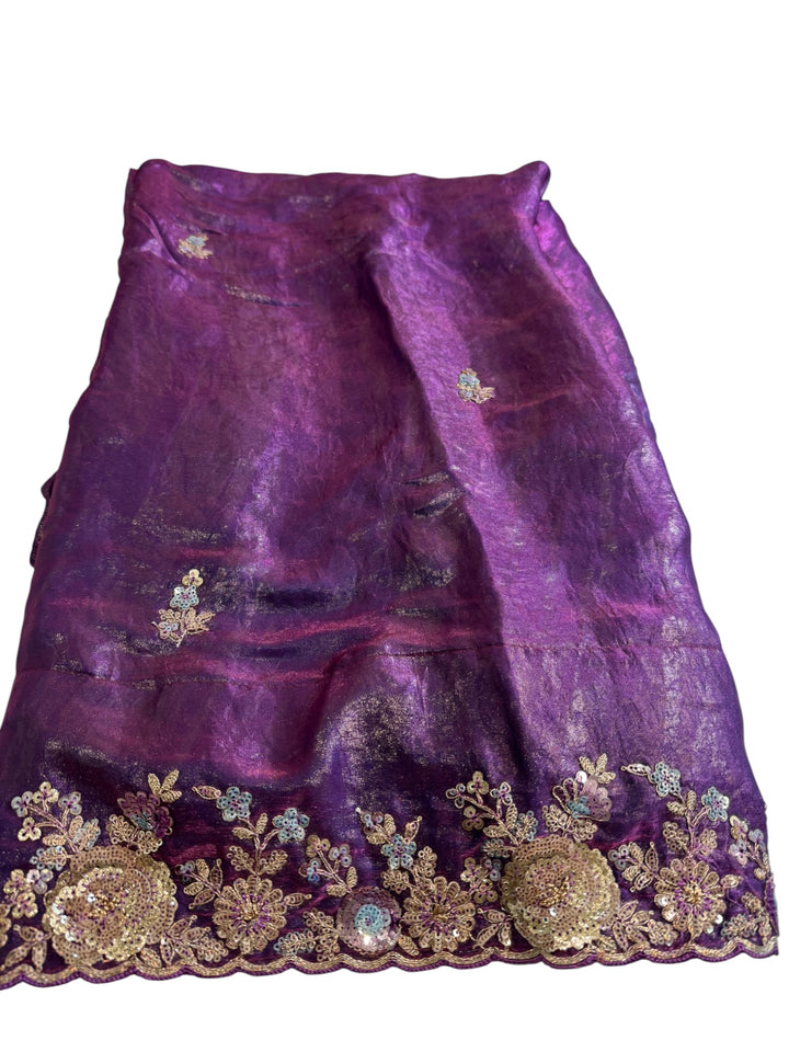 Elegant Lavender Space Silk Saree with Contrast Purple Embroidered Blouse
